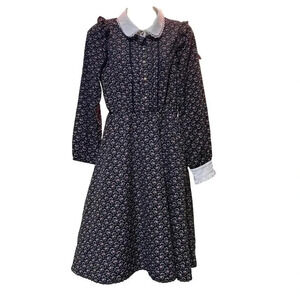 VTG Honey Cinnamon Cottagecore Dress S Floral Ruffle Lace Trim Stretch Waist